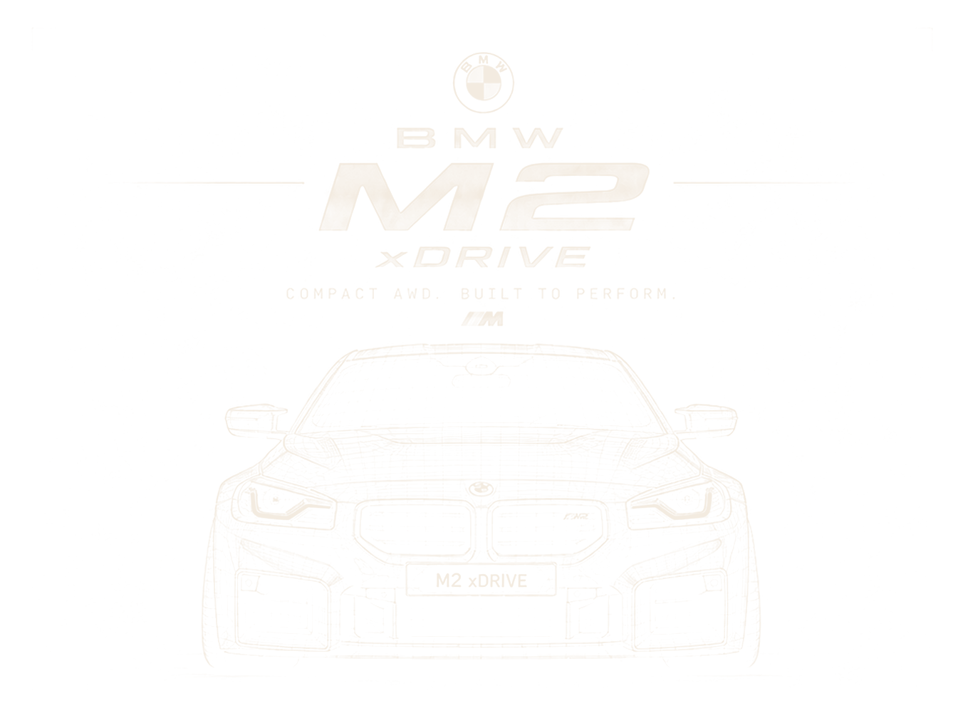 Wireframe front view of the BMW M2 xDrive under its title.